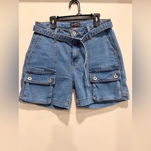 SWANK Blue Denim High-Rise Cargo Shorts